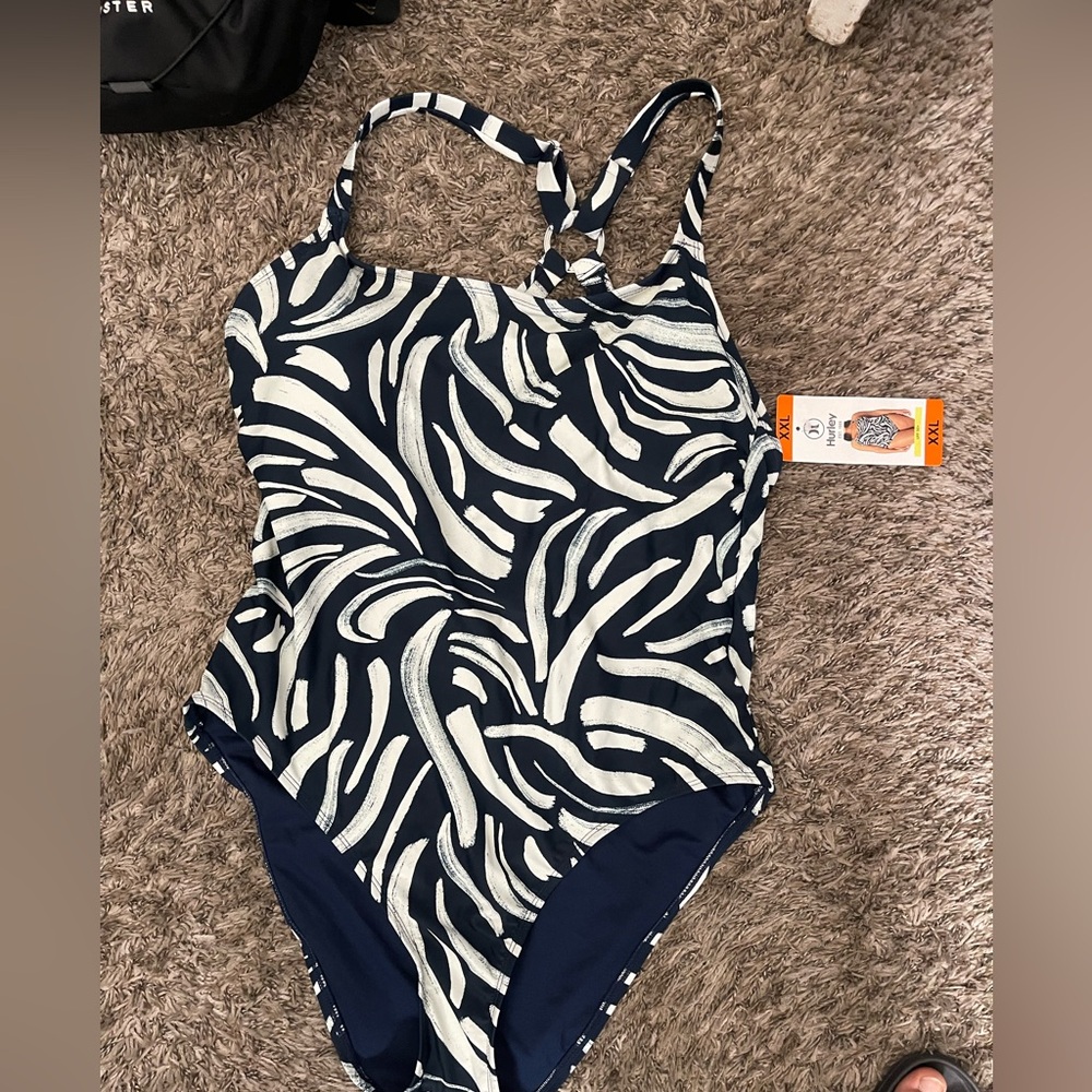 Hurley Navy and White Swirl One-Piece Swimsuit